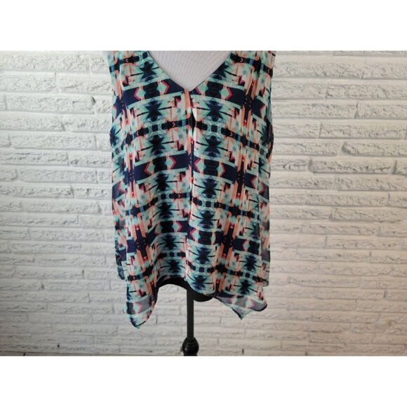 NY Collection WomenTop Extra Large Tank Polyester Split Front Blue GEO233E - Picture 3 of 9